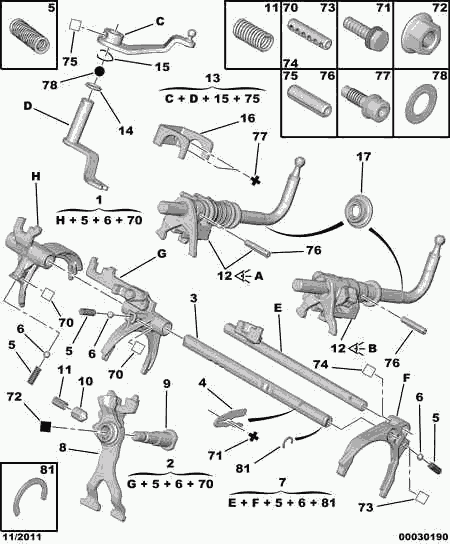 PEUGEOT 2525 75 - MANUAL GEAR-BOX SELECTION LEVR avtokuzovplus.com.ua