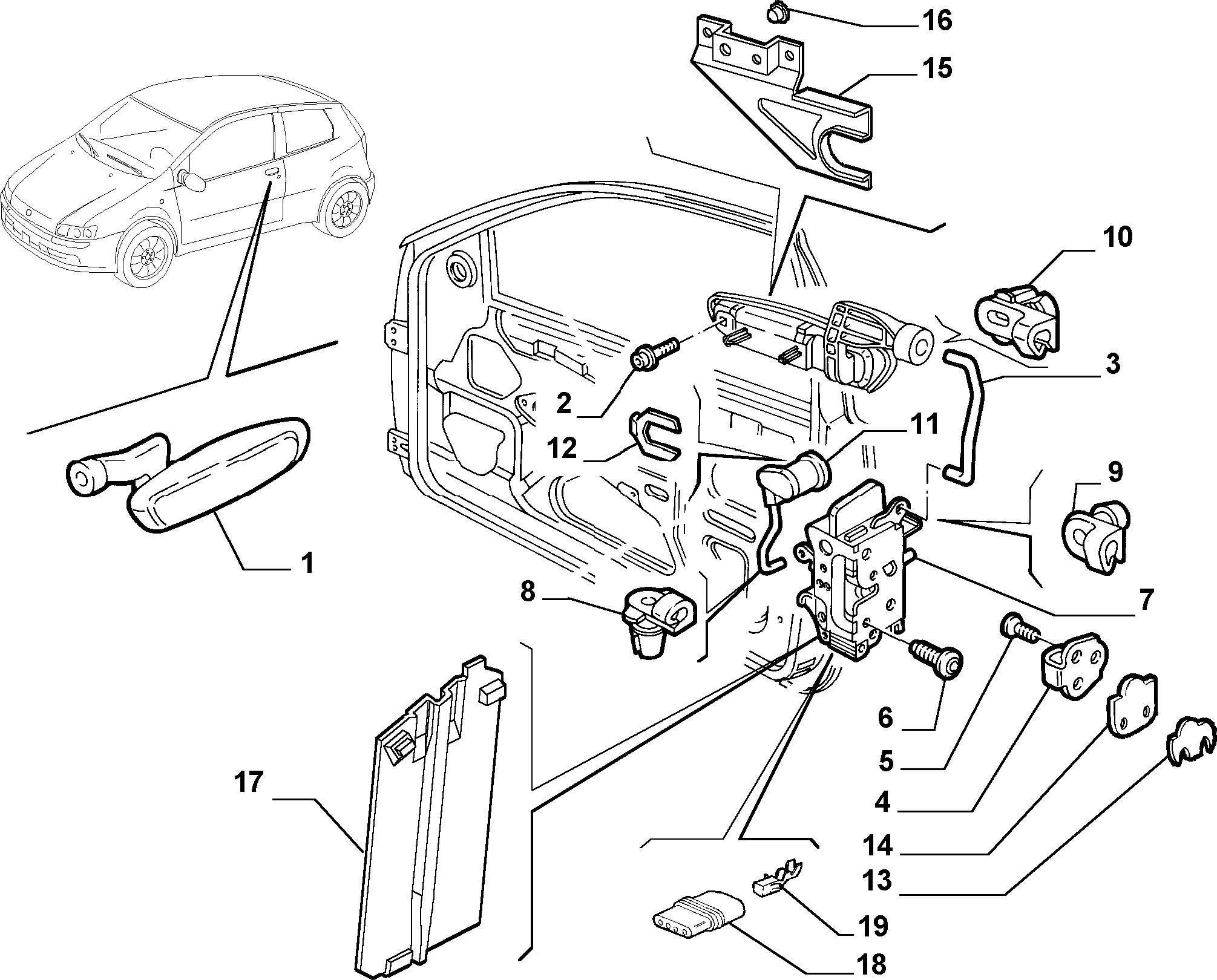 Замок фиат пунто. Замок двери Фиат Альбеа. Замок двери Фиат Пунто. Fiat +punto тяга ручки передняя дверь. Замок багажника Fiat punto 176 1998.