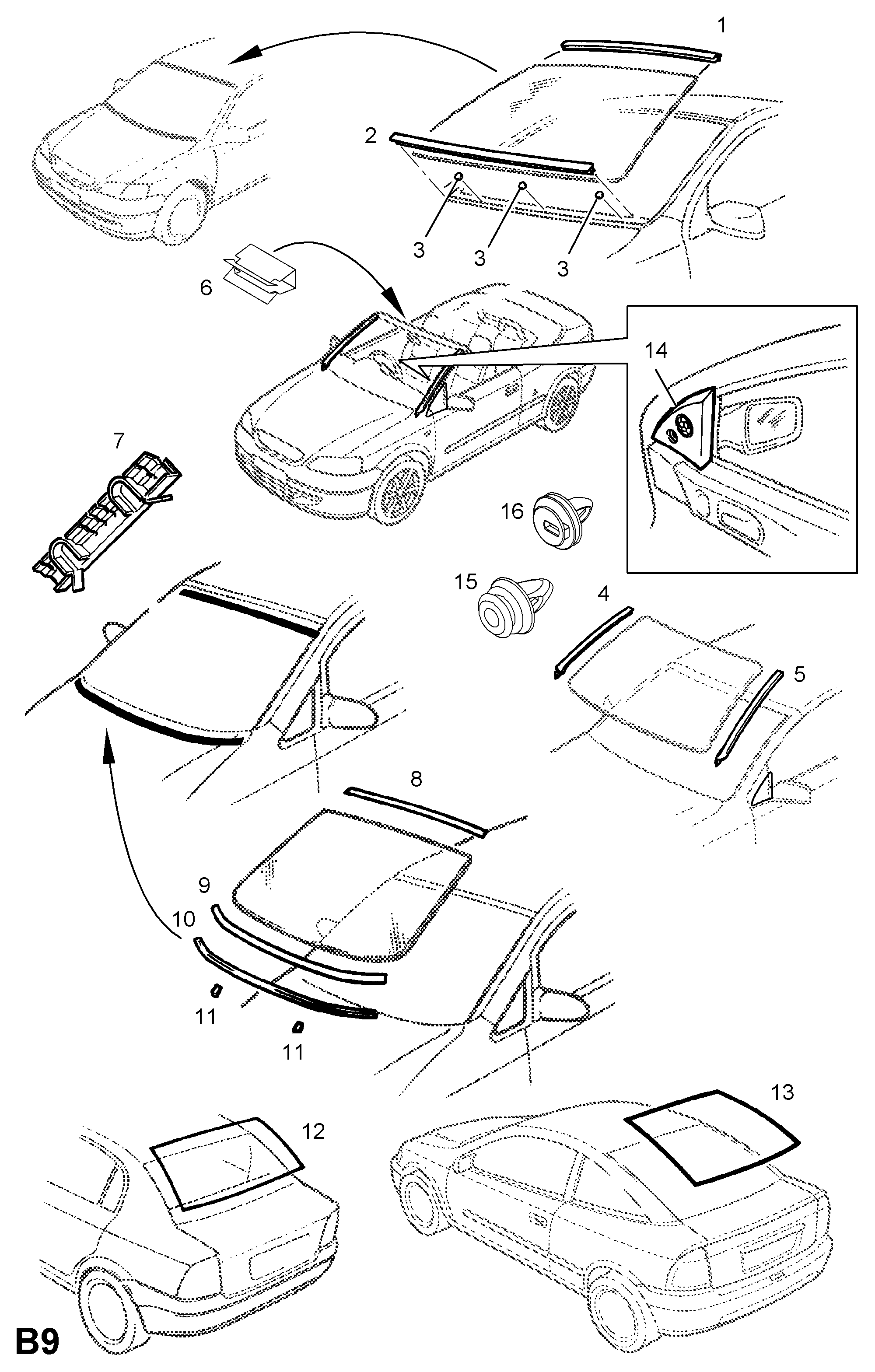 Opel 163860 - Прокладка, вітрове скло autocars.com.ua