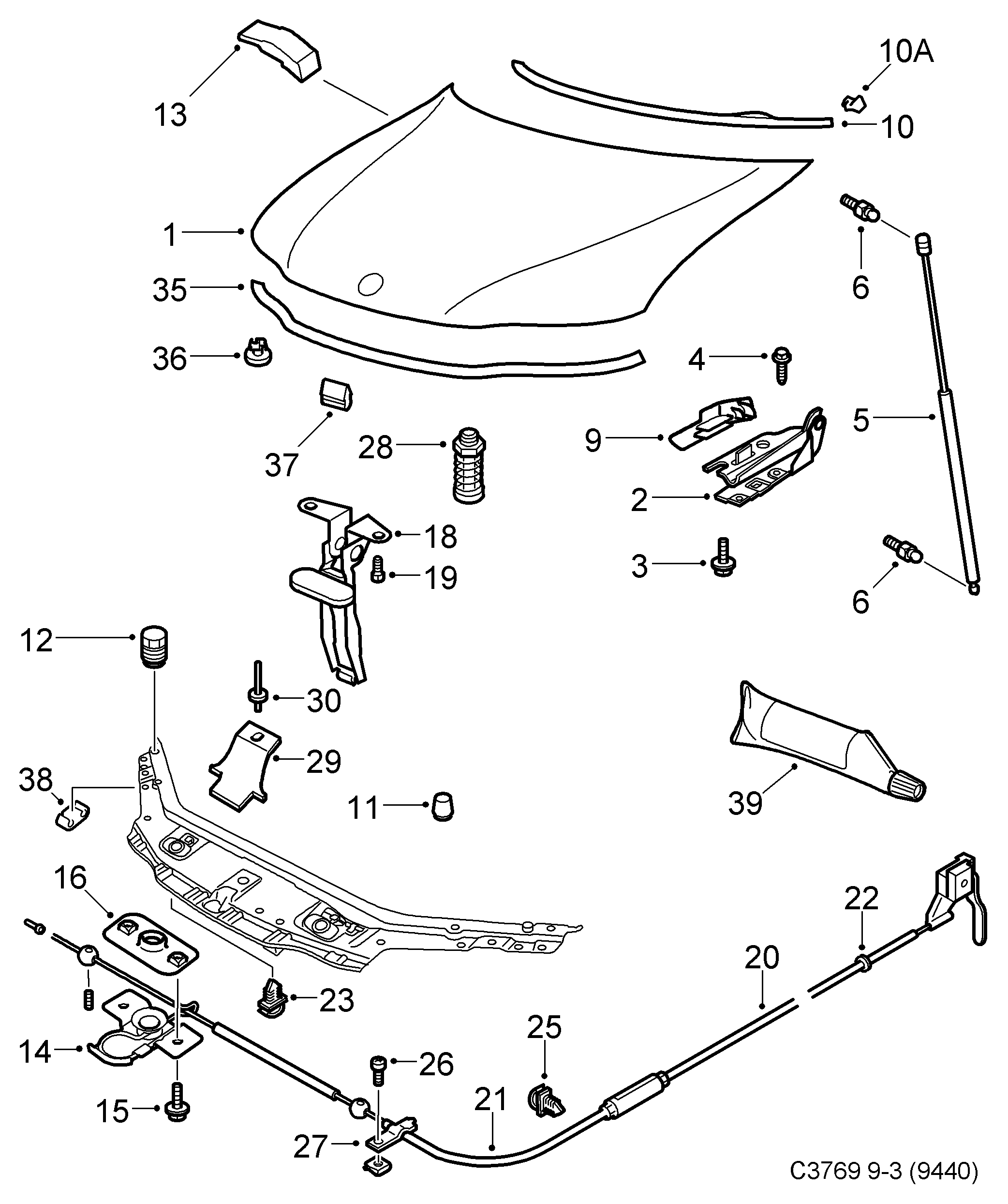 SAAB 12771084 - Тросик замка капота avtokuzovplus.com.ua