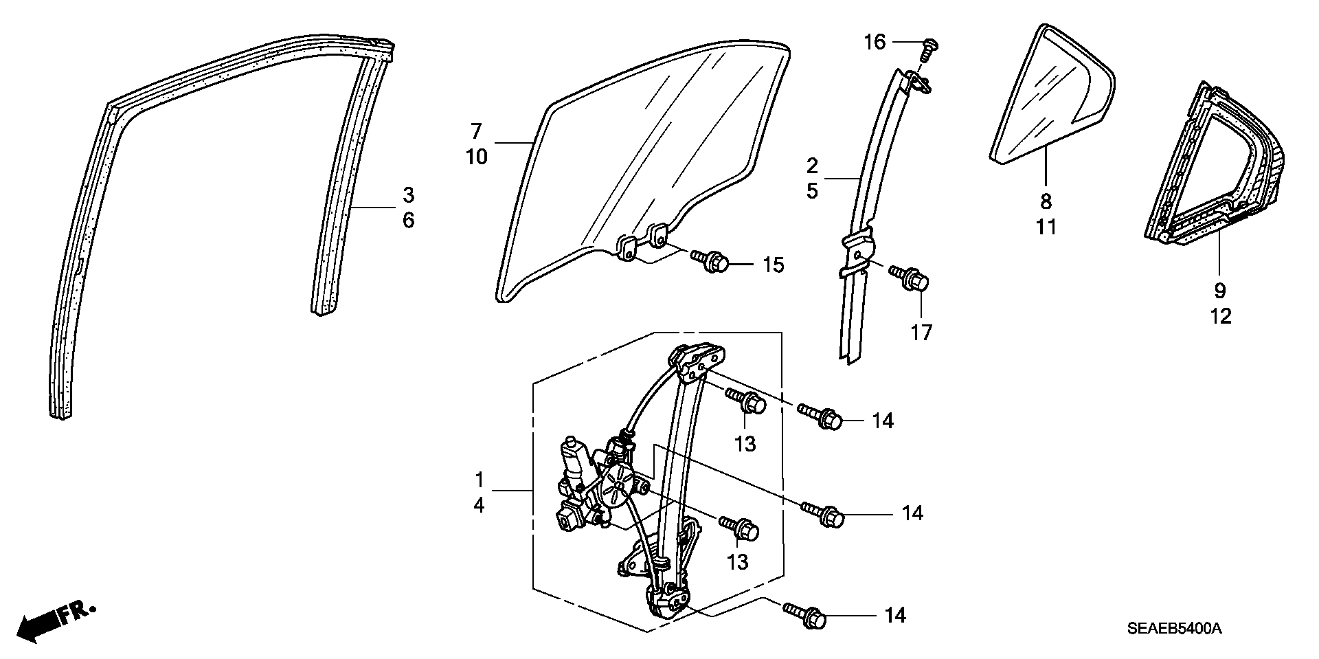 Honda 73450SEA000 - Бокове вікно двері autocars.com.ua