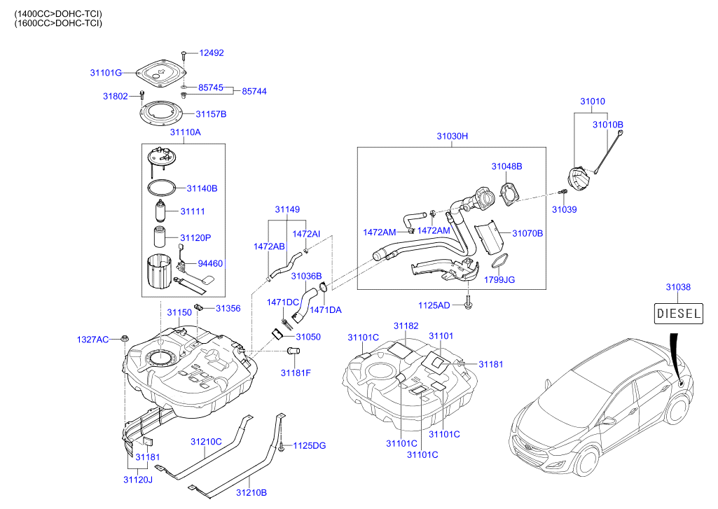 KIA 31150A6050 - Паливний бак autocars.com.ua