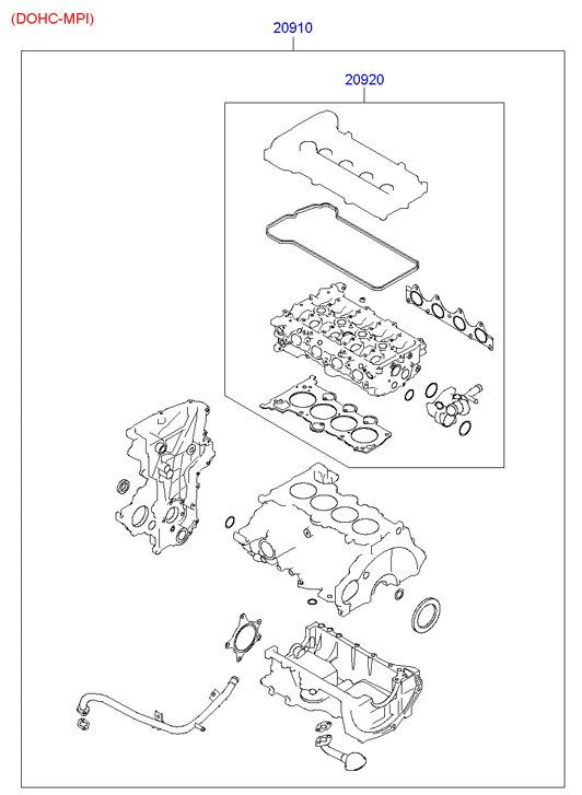 KIA 20910-2BG00 - Комплект прокладок, двигун autocars.com.ua