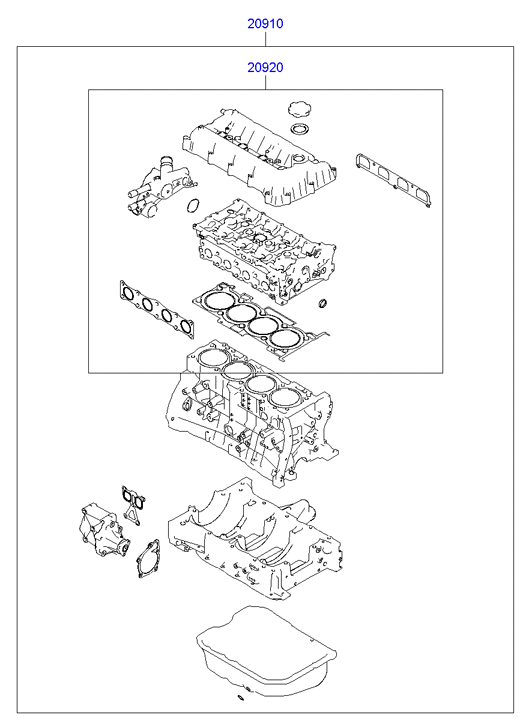 Hyundai 209102GP00 - Комплект прокладок, двигун autocars.com.ua