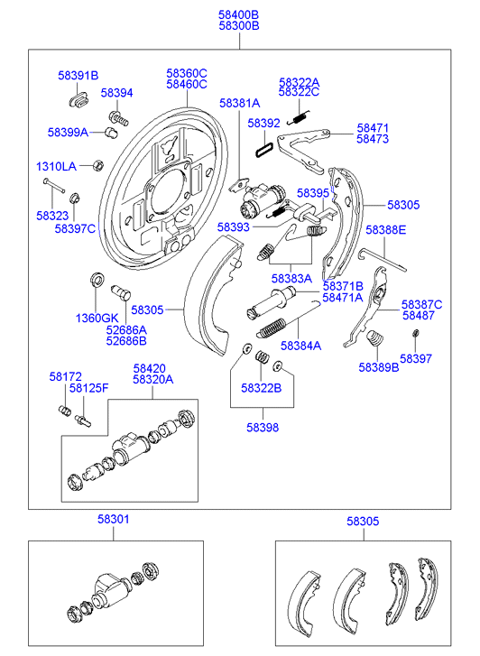 Hyundai 58305-47A00 - Комплект тормозных колодок, барабанные avtokuzovplus.com.ua