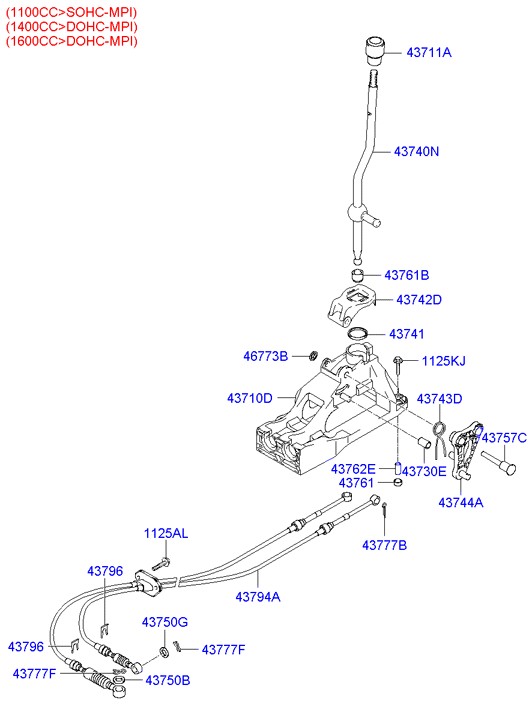 Hyundai 437111C4006B^ - Ручка важеля перемикання передач autocars.com.ua