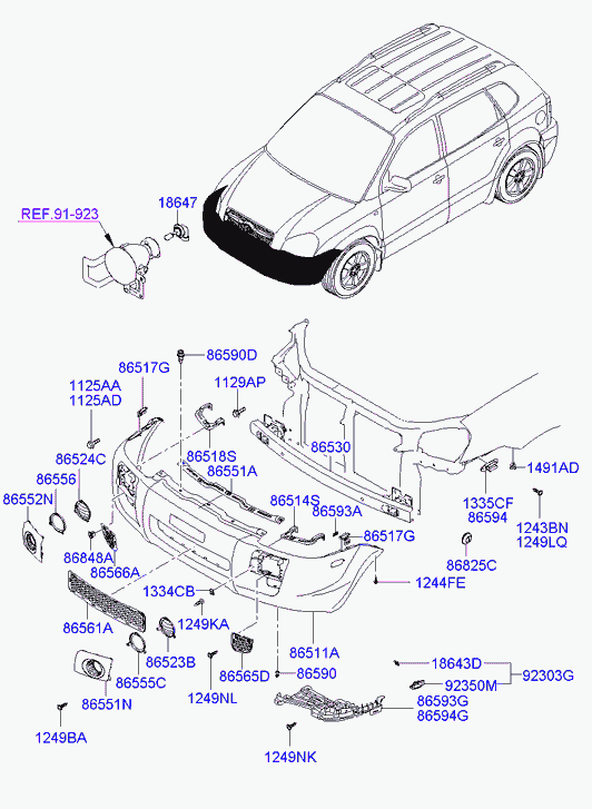 Hyundai 865562E000 - Ущільнювач фари протитуманної правий autocars.com.ua