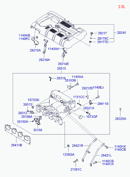 Parts-Mall P1L-A028 - Прокладка впускного коллектора HYUNDAI GRANDEUR TG PMC 2841137100 autodnr.net
