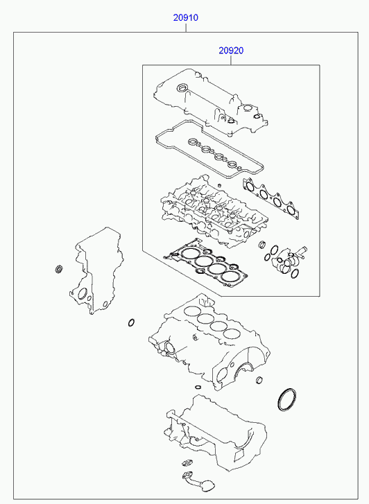 KIA 20910-2BK01 - Комплект прокладок, двигатель avtokuzovplus.com.ua