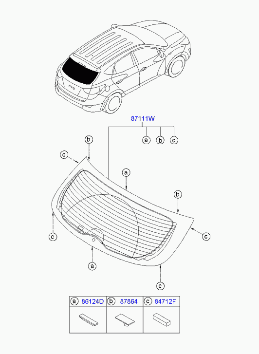 Hyundai 871102Y000 - Заднє скло autocars.com.ua