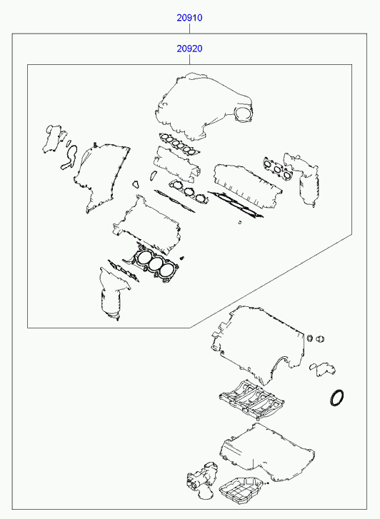 Hyundai 20920-3CB00 - Комплект прокладок, головка циліндра autocars.com.ua