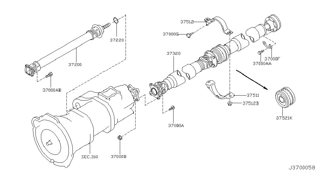 NISSAN 37521-7P026 - Подвеска, карданный вал avtokuzovplus.com.ua