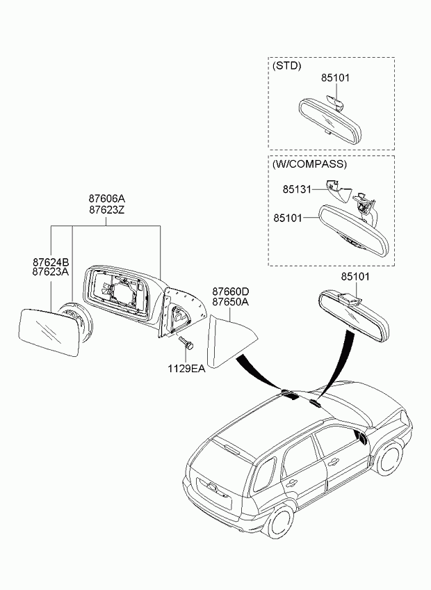 KIA 876201F301 - Зовнішнє дзеркало autocars.com.ua