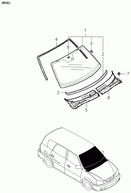 KIA 0K2C350600 - Облицювання / захисна накладка, вітрове скло autocars.com.ua