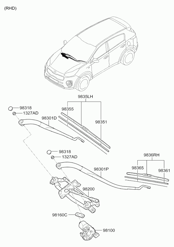 KIA 98350-F1000 - Blade assy - wiper, driver autocars.com.ua