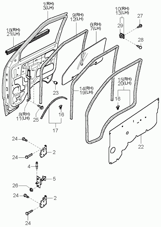 KIA 0K72A59511 - Бокове вікно autocars.com.ua