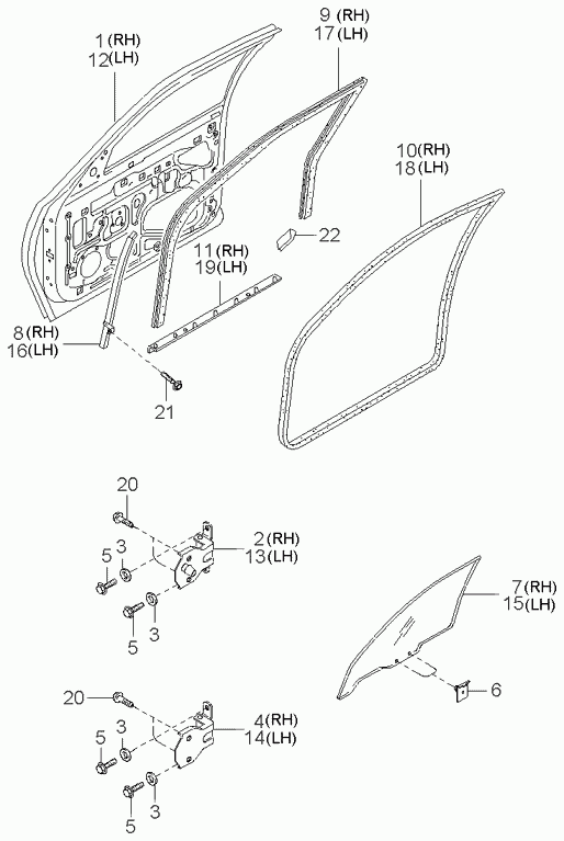 KIA 0K01958511B - Бокове вікно двері autocars.com.ua