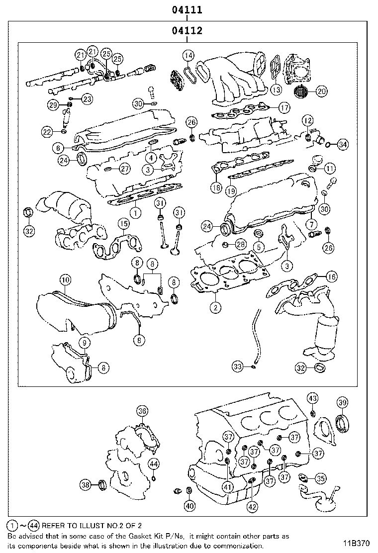 TOYOTA 04112-20362 - Комплект прокладок, головка циліндра autocars.com.ua