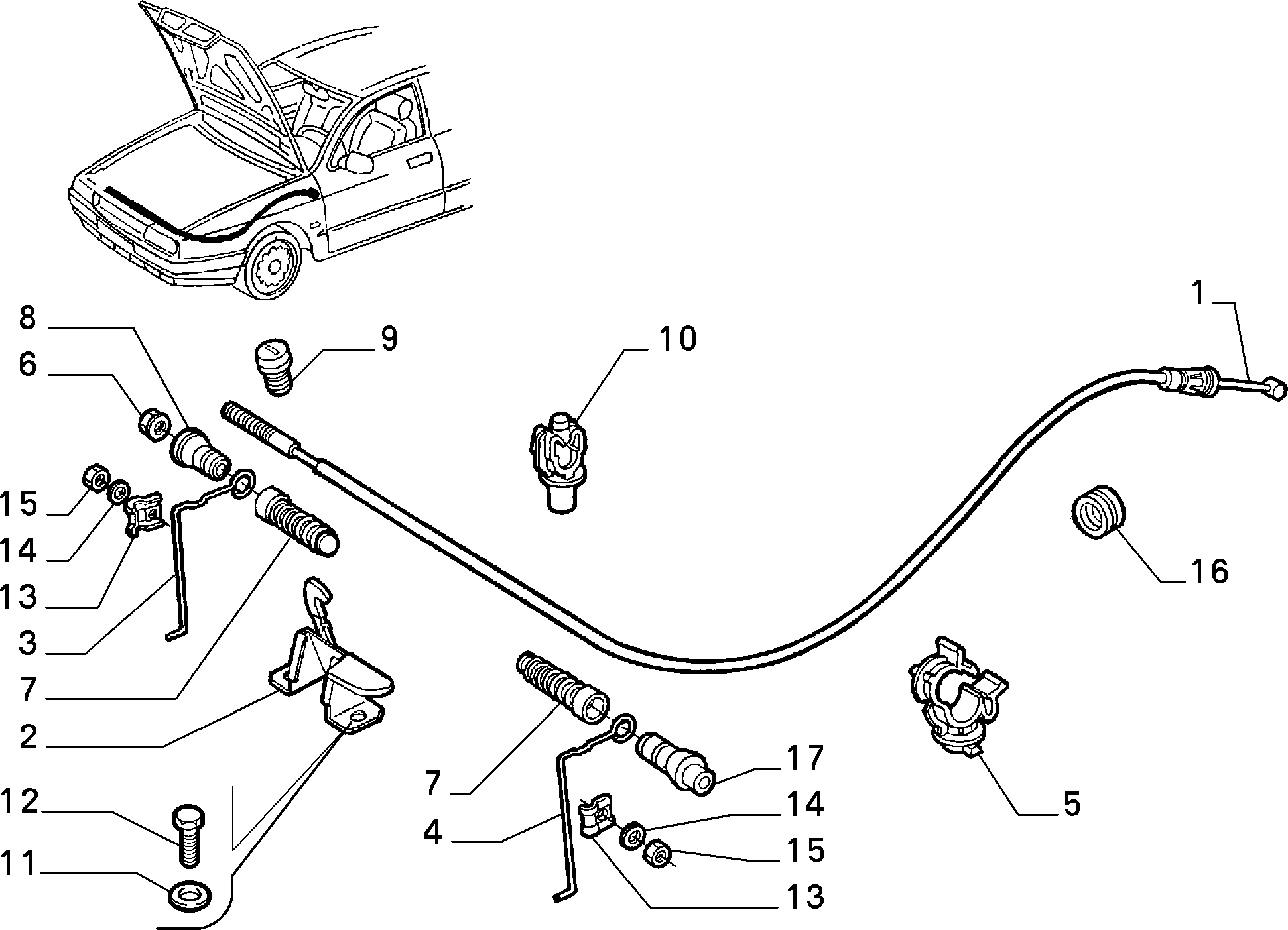 Autobianchi 82483355 - Тросик замка капота autocars.com.ua