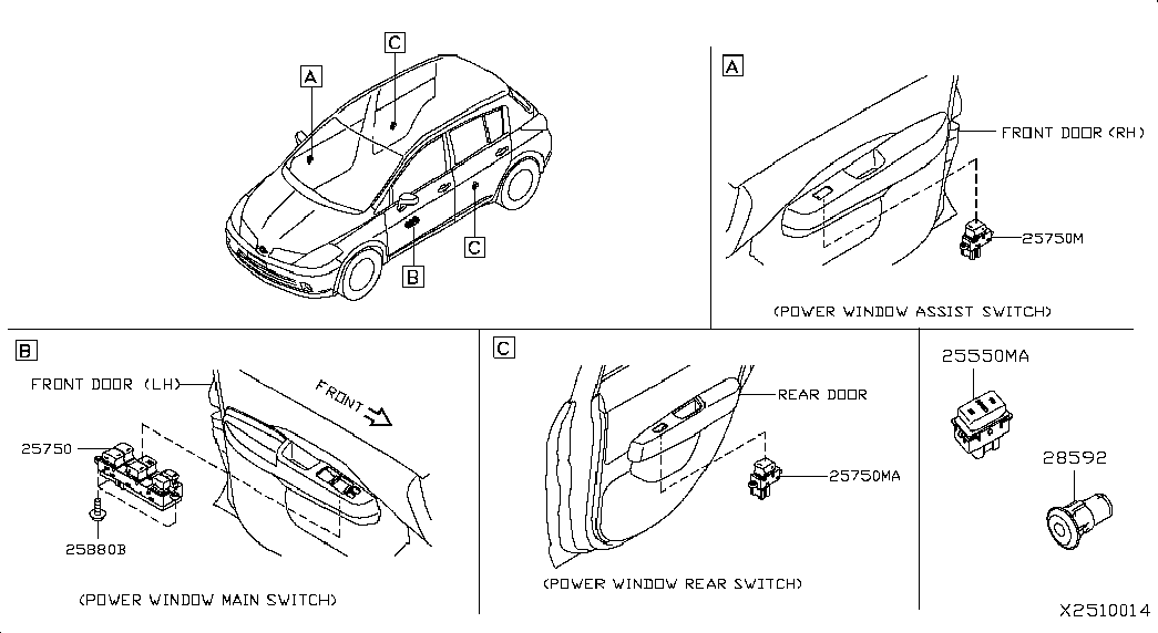 NISSAN 25411-AX010 - Выключатель, стеклоподъемник avtokuzovplus.com.ua