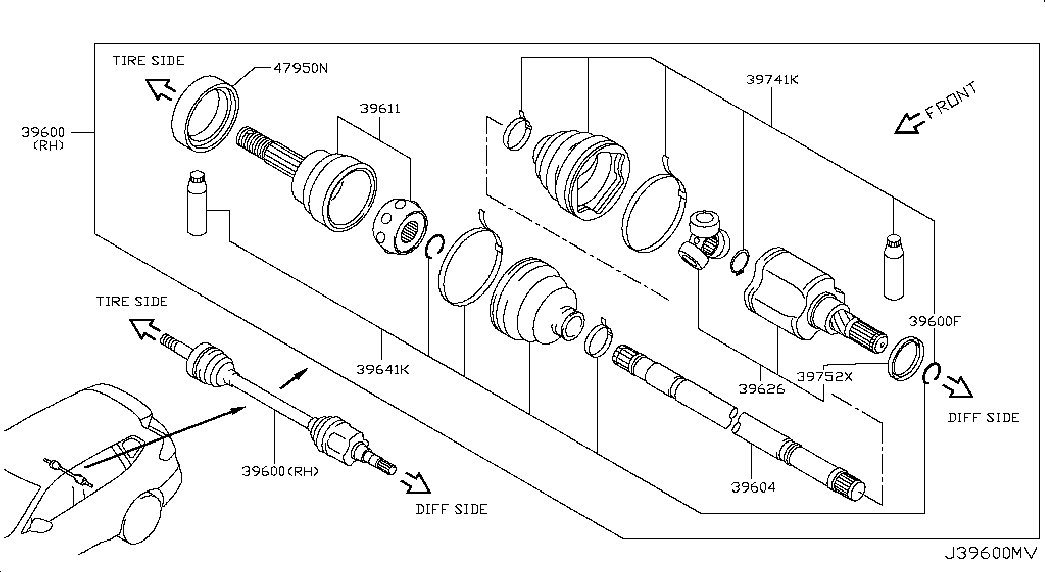 NISSAN 39600-1HC1C - Шарнирный комплект, ШРУС, приводной вал avtokuzovplus.com.ua