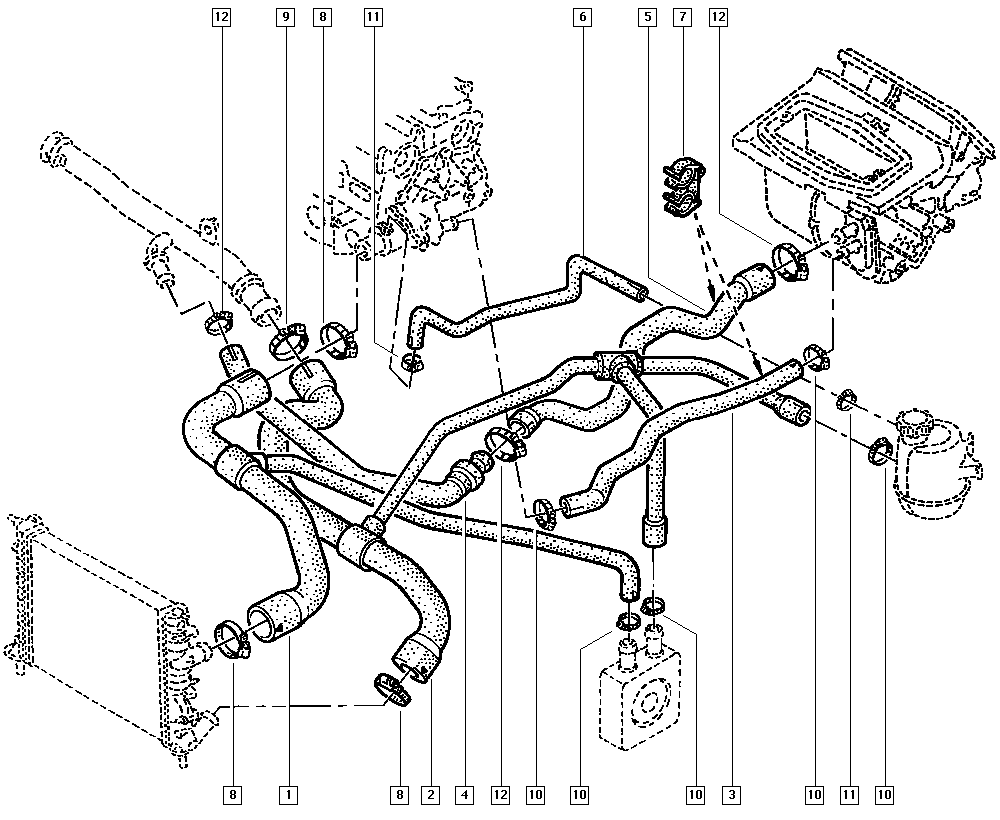 Схема двигателя рено дастер. Патрубки системы охлаждения Рено Дастер 1.6. Рено Сценик 3 система охлаждения. Система охлаждения Renault Дастер 1.6. Система охлаждения Меган 2 1.6.