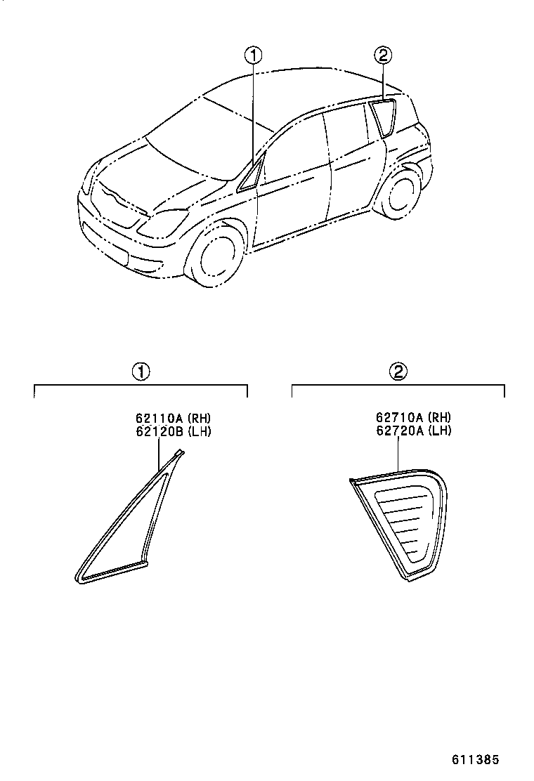 TOYOTA 6271013120 - Бокове вікно autocars.com.ua