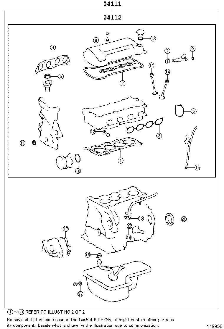 TOYOTA 04112-22080 - Комплект прокладок, головка циліндра autocars.com.ua